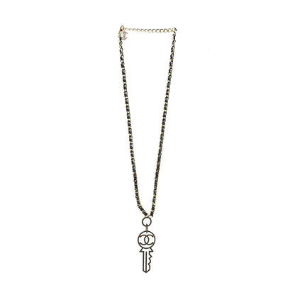 Chanel Patent Crystal Key Necklace Gold Black 3 of 5