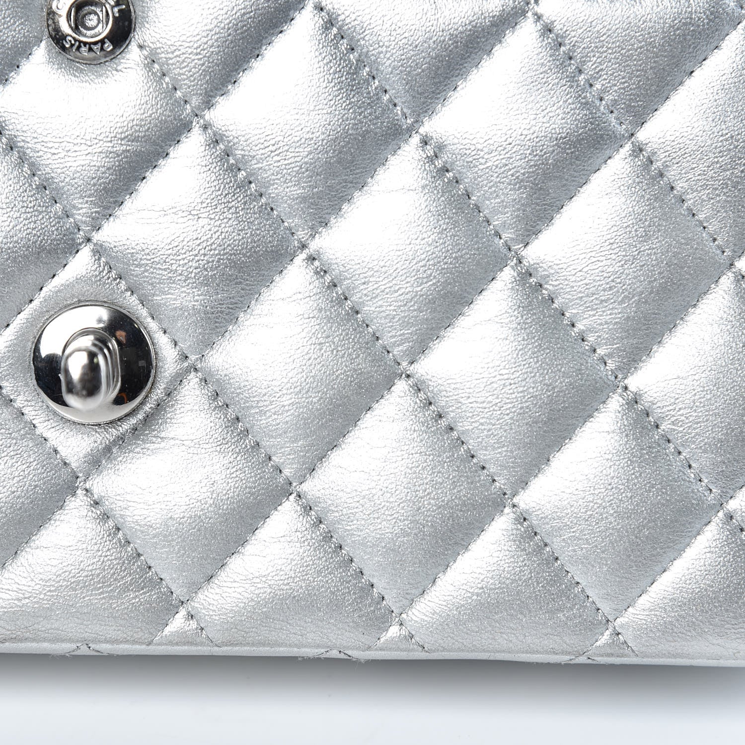 Chanel Metallic Lambskin Quilted Medium Double Flap Silver 14 of 15