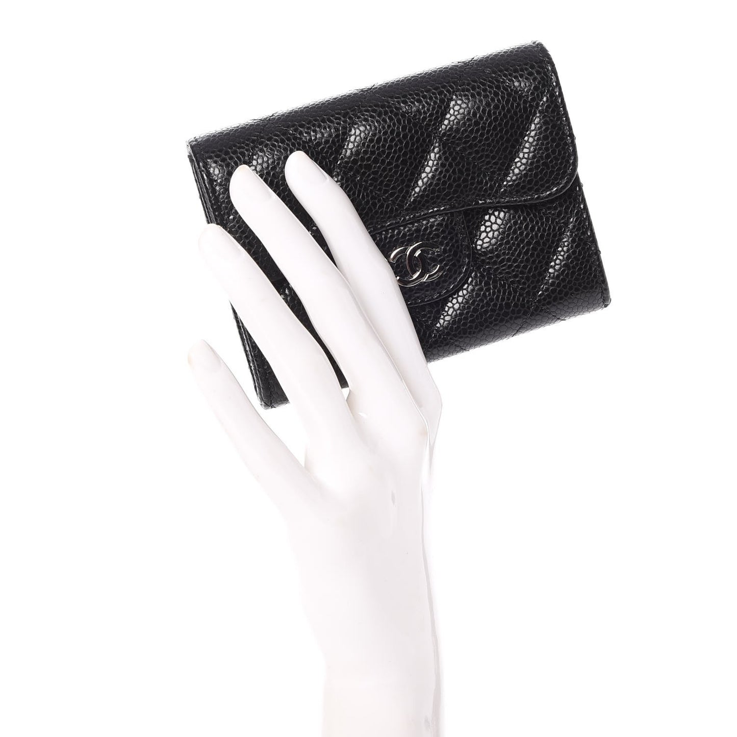 Caviar Quilted Flap Card Holder Wallet Black