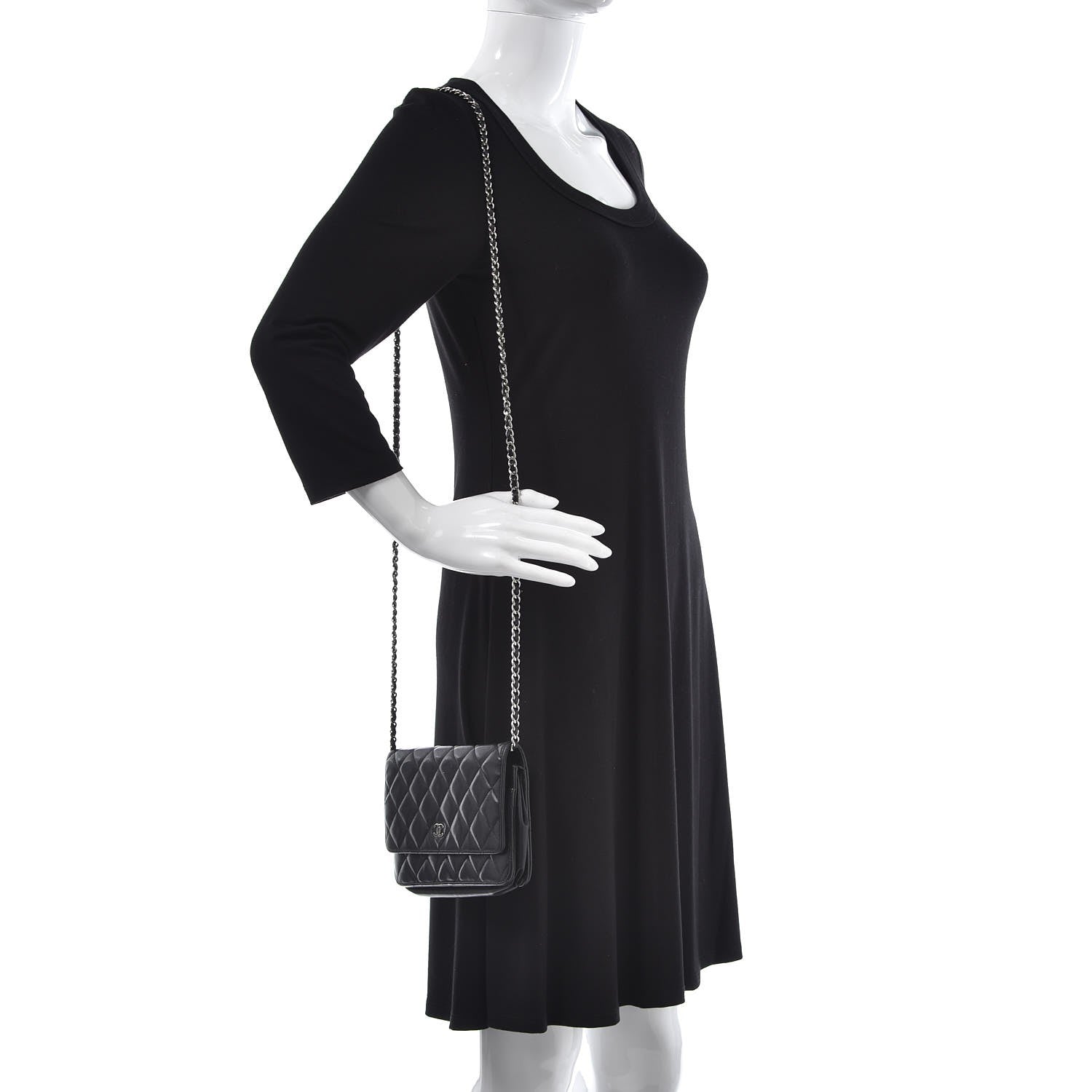 Chanel Lambskin Quilted Wallet On Chain WOC Black 2 of 8