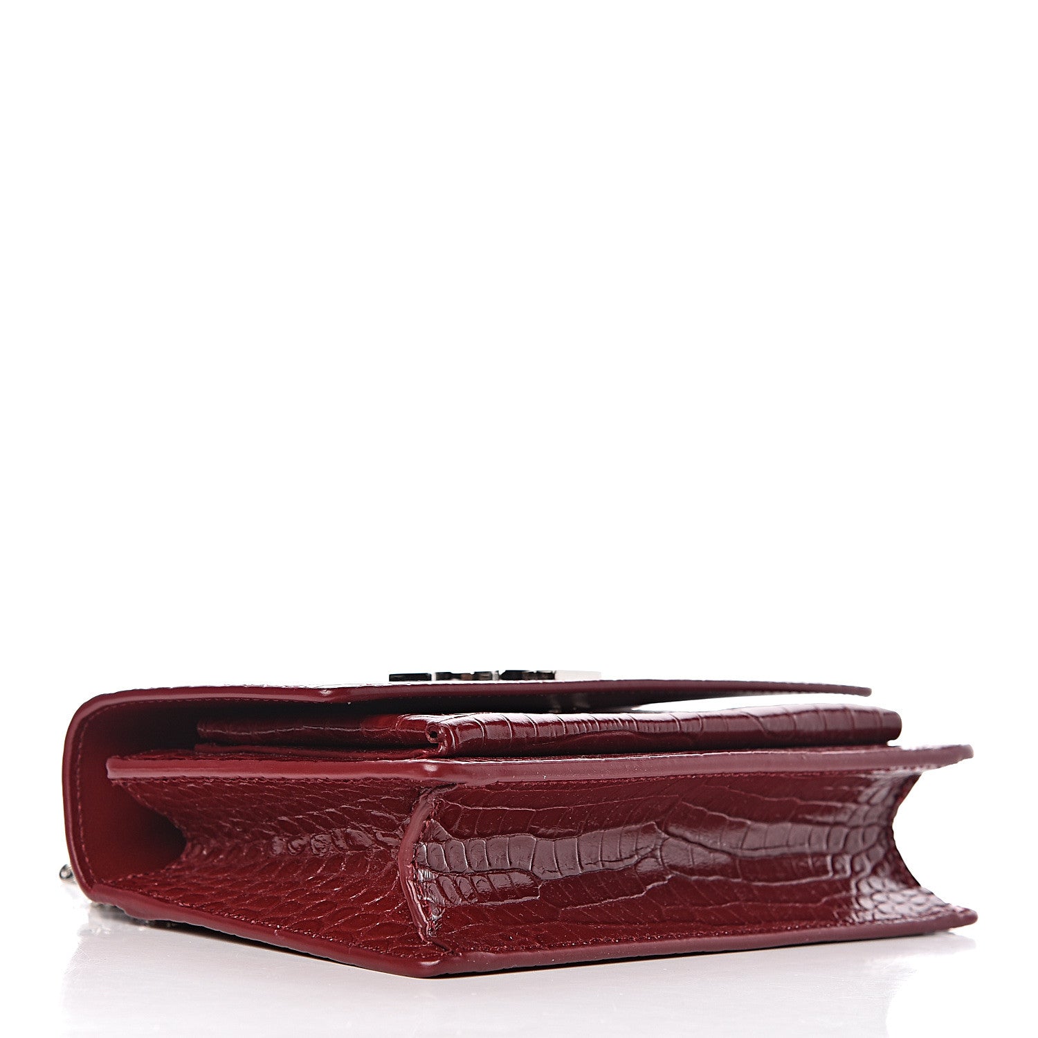 Saint Laurent Calfskin Crocodile Embossed Monogram Sunset Chain Wallet Palissandre 4 of 12