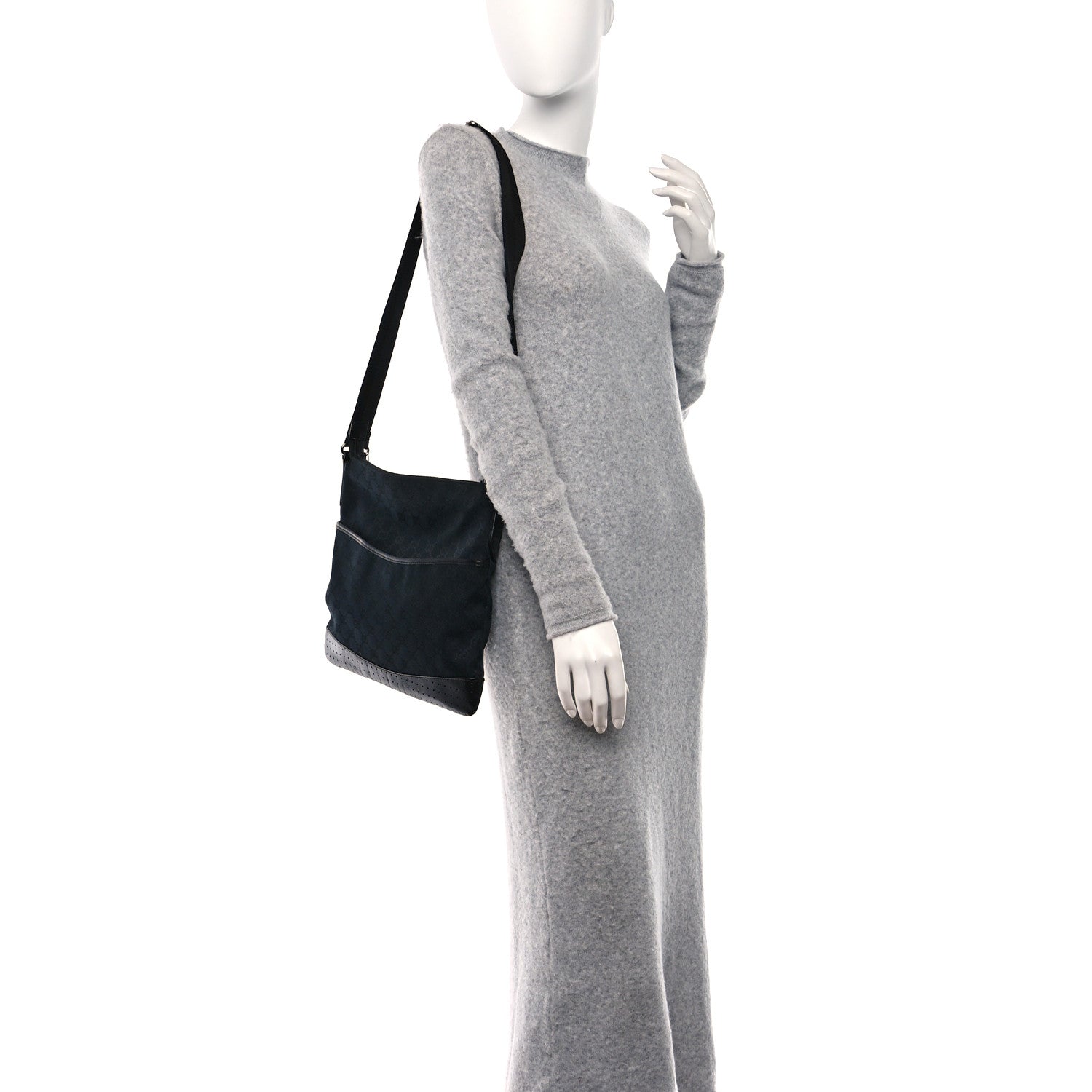 Gucci Monogram Calfskin Perforated Medium Flat Messenger Bag Black 2 of 9