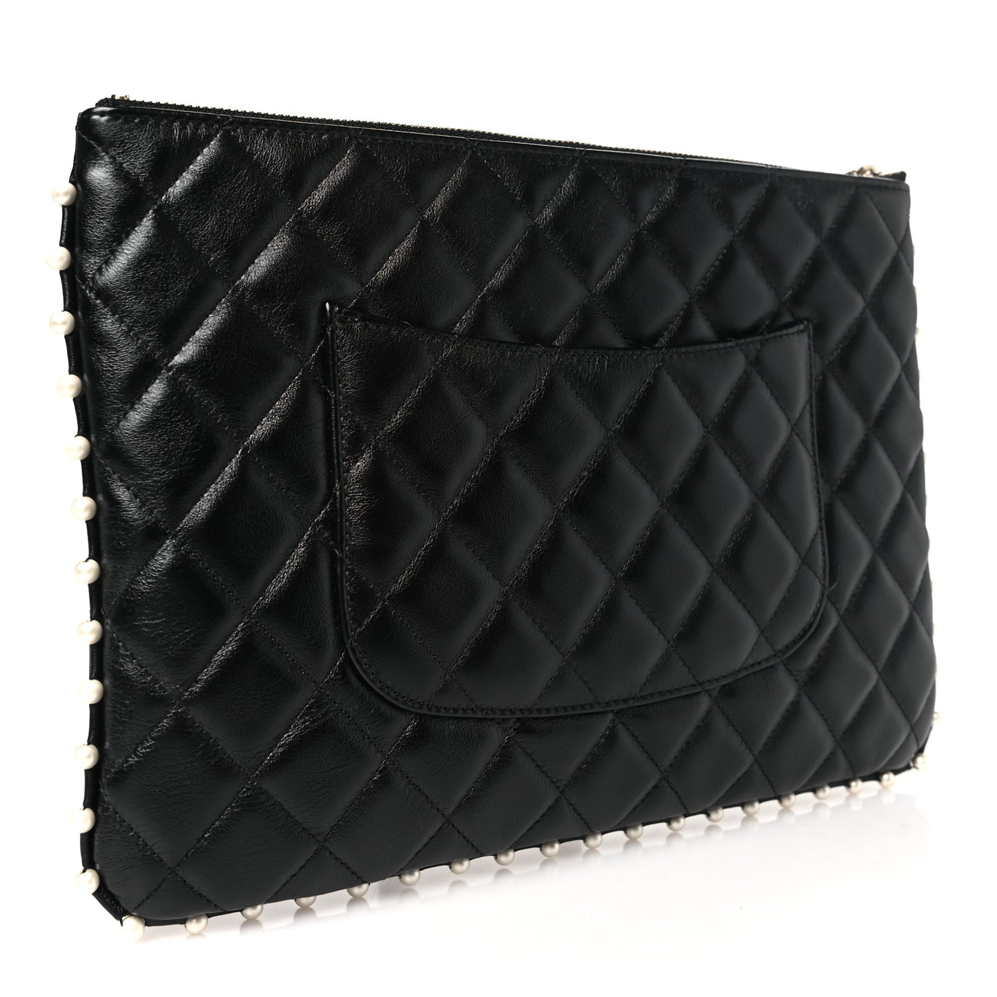 Calfskin Quilted Pearl Medium Cosmetic Case Black