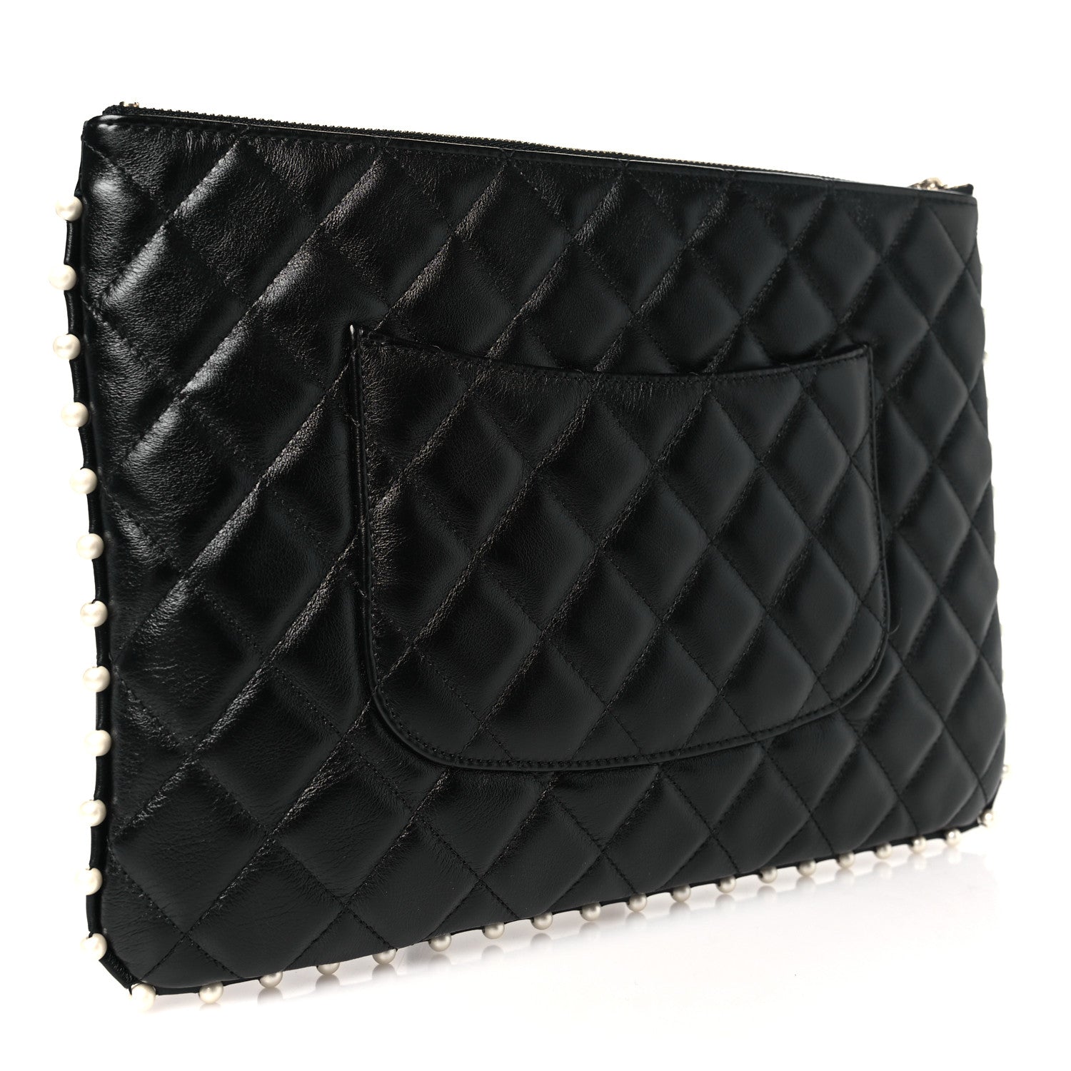 Chanel Calfskin Quilted Pearl Medium Cosmetic Case Black 3 of 9