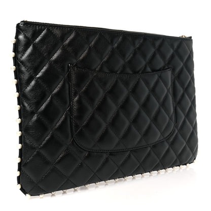 Chanel Calfskin Quilted Pearl Medium Cosmetic Case Black 3 of 9