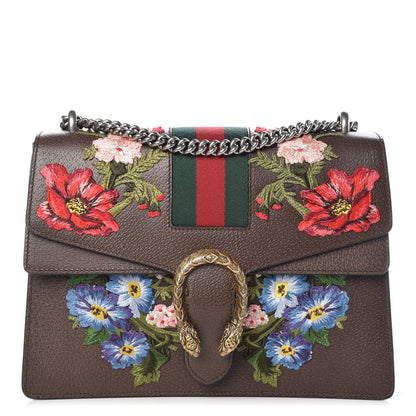 Gucci Calfskin Web Floral Embroidered Medium Dionysus Shoulder Bag New Acero 1 of 9