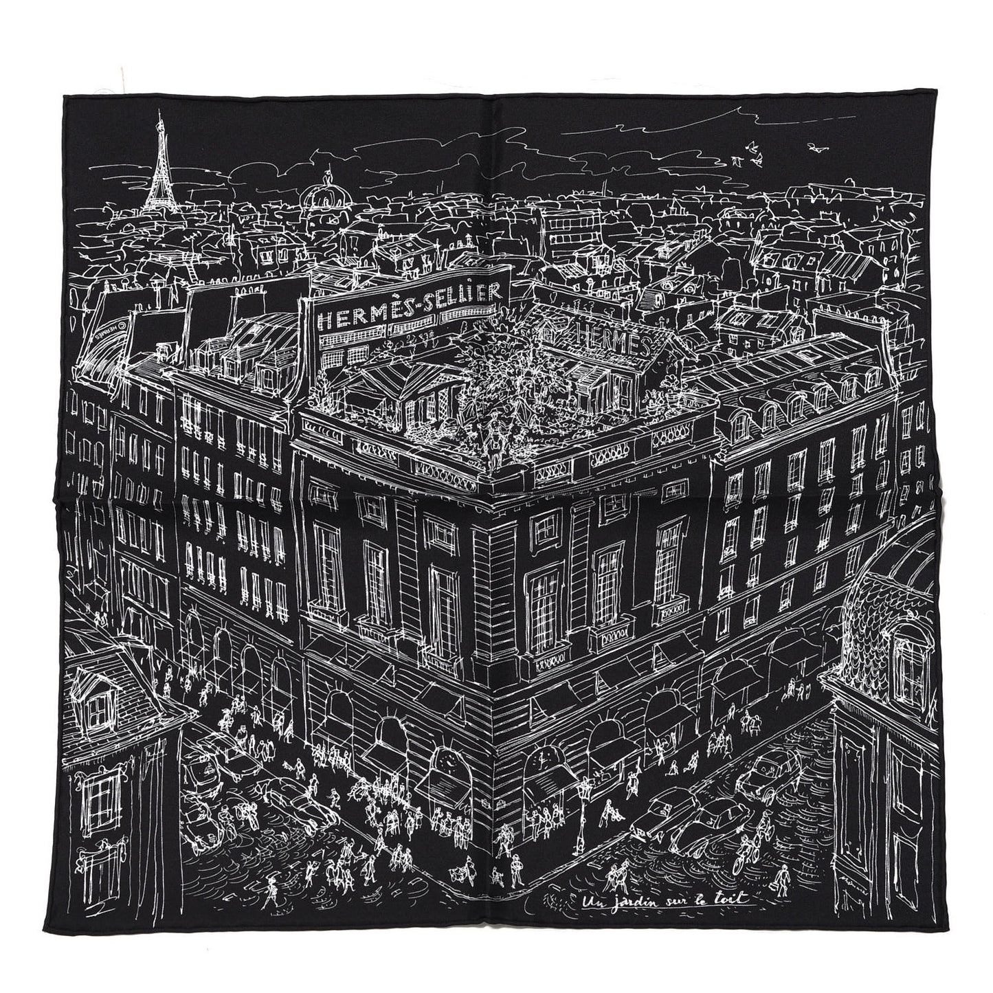 Silk Un Jardin Sur Le Toit Pocket Square Black White