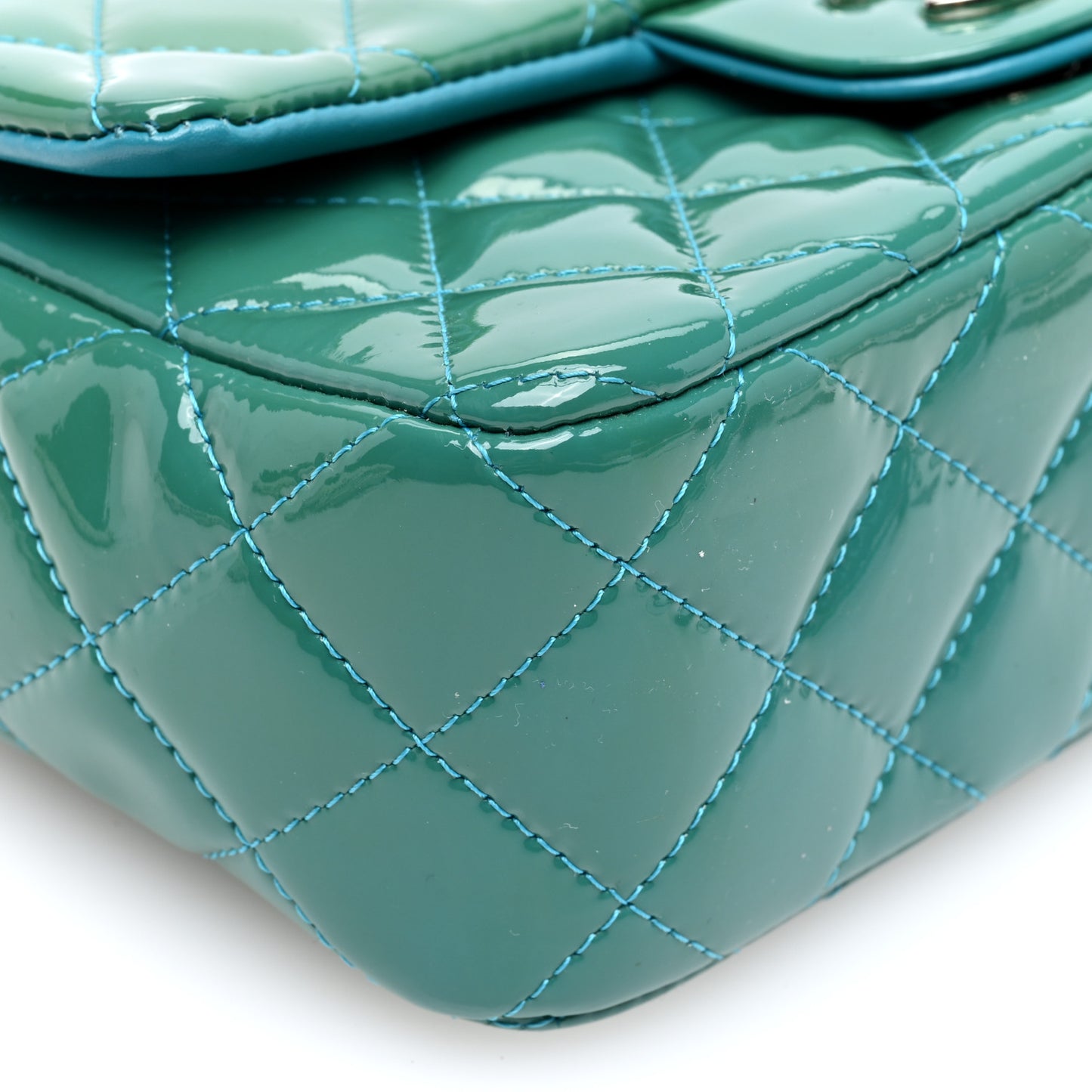 Patent Calfskin Quilted Mini Rectangular Flap Green