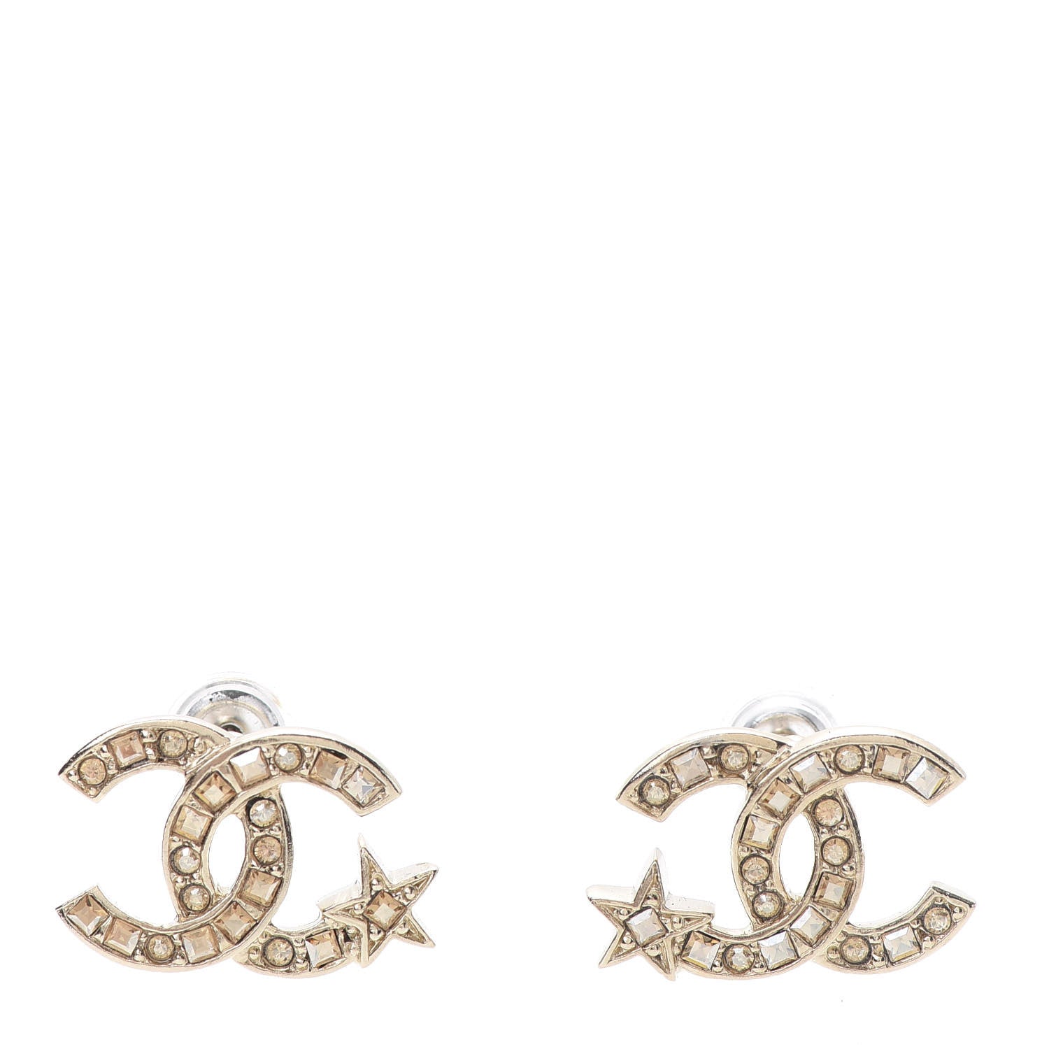 Chanel Crystal CC Starfall Earrings Gold 1 of 5