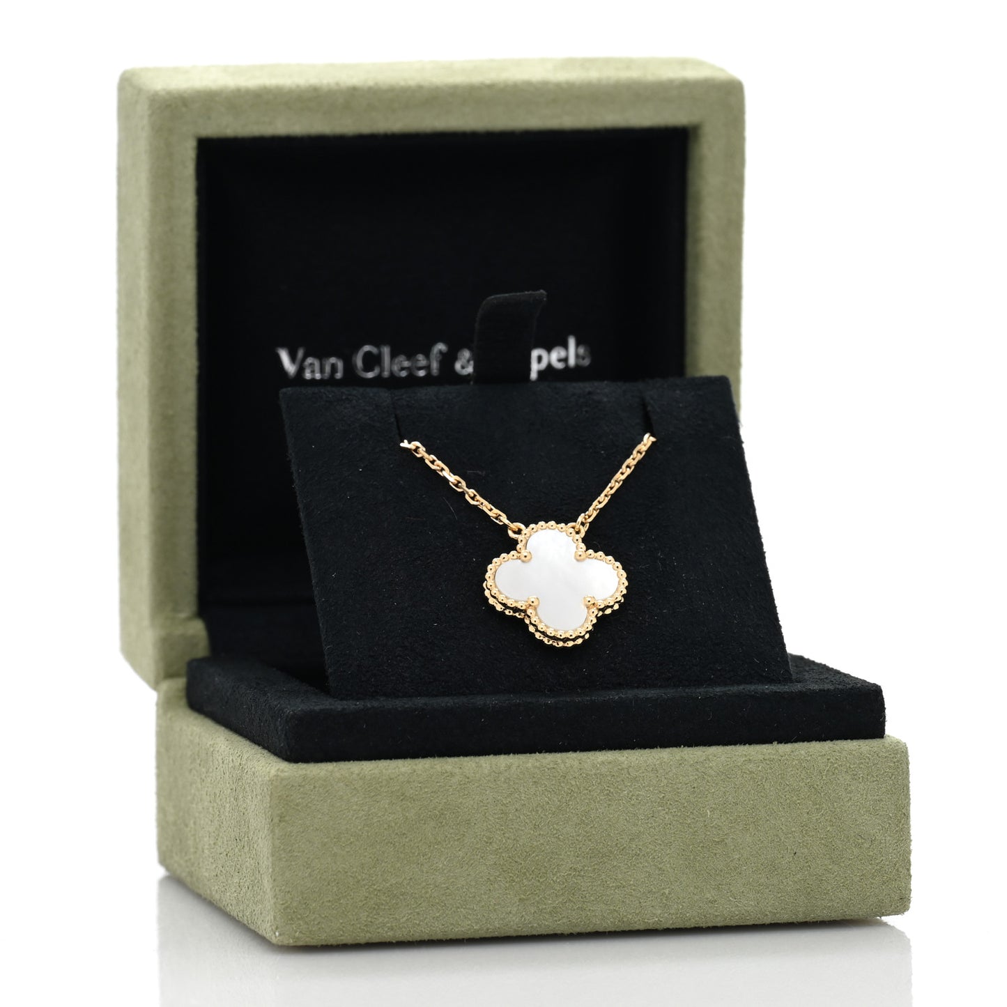 18K Yellow Gold Mother of Pearl Vintage Alhambra Pendant Necklace