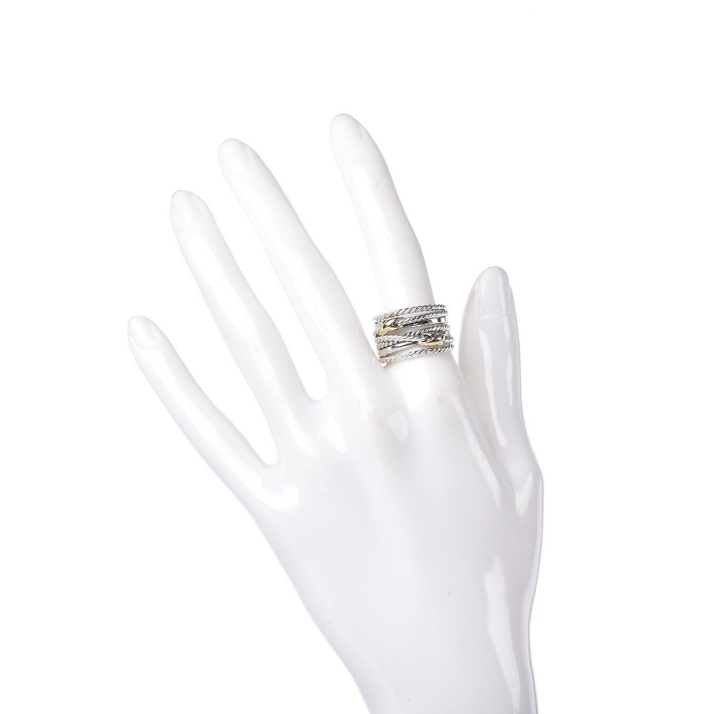 Sterling Silver 18K Yellow Gold Double X Crossover Ring 54 6.75