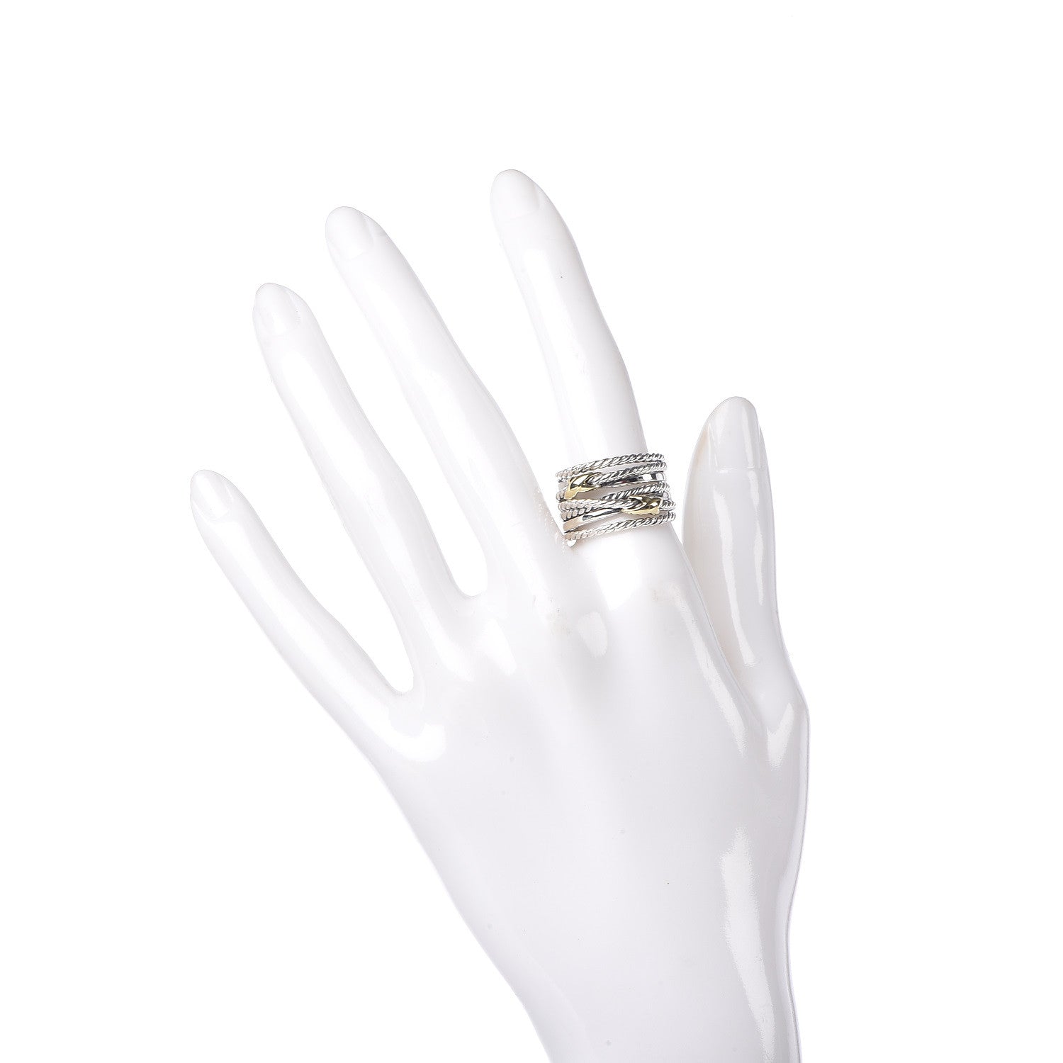 David Yurman Sterling Silver 18K Yellow Gold Double X Crossover Ring 54 6.75 2 of 4