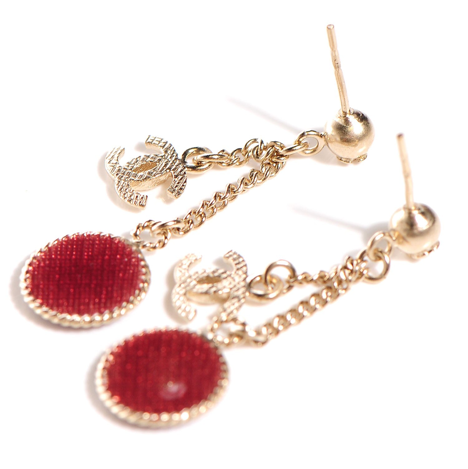Chanel Enamel N°5 CC Drop Earrings Red Gold 7 of 9
