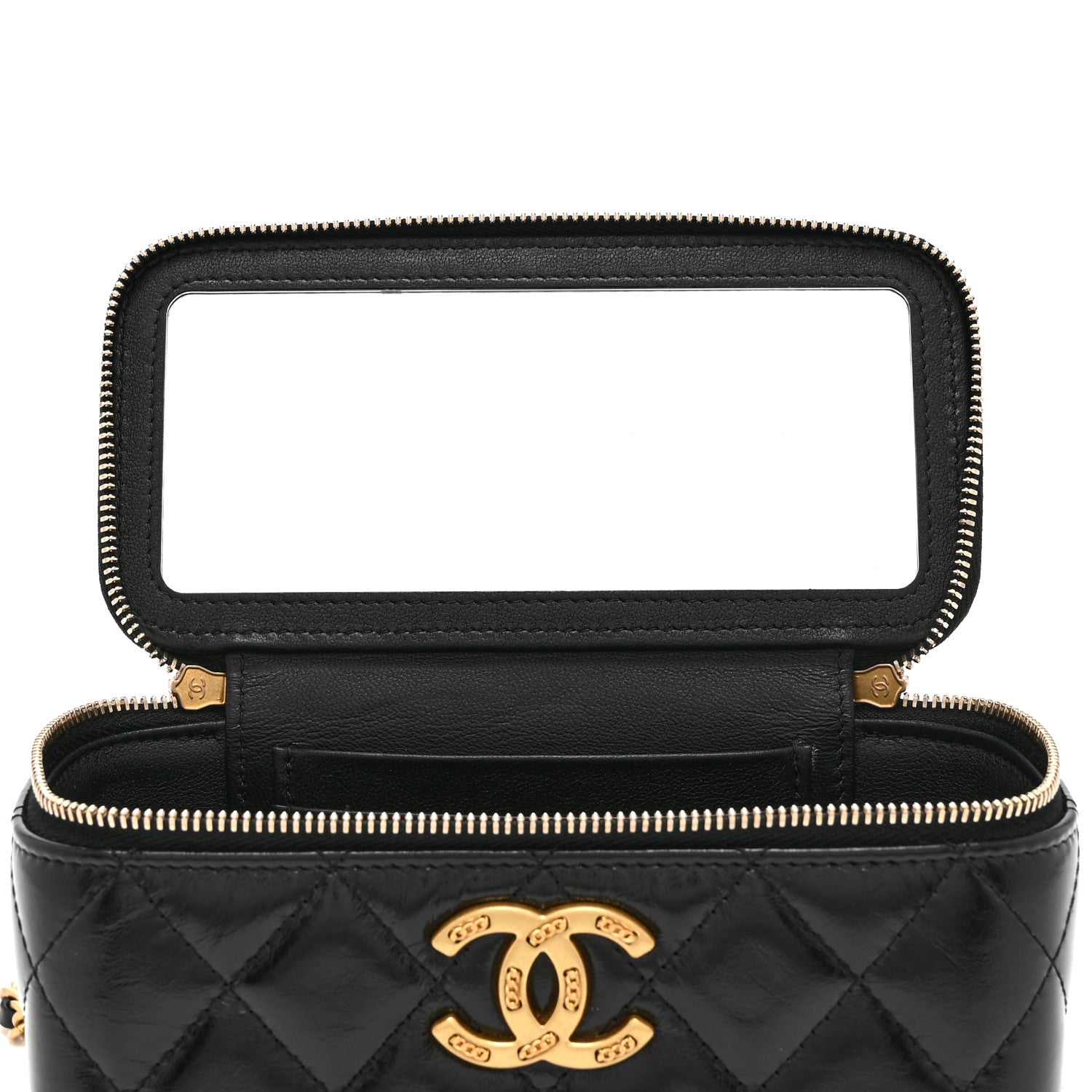 Chanel Shiny Lambskin Quilted Small Vanity Case With Chain Black 6 of 11