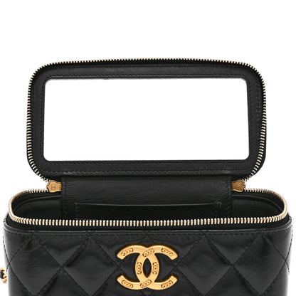 Chanel Shiny Lambskin Quilted Small Vanity Case With Chain Black 6 of 11