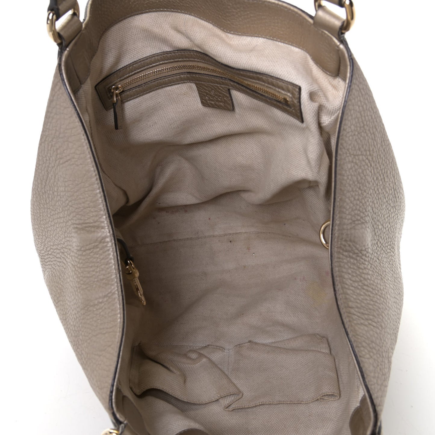 Metallic Pebbled Calfskin Medium Soho Shoulder Bag Golden Beige