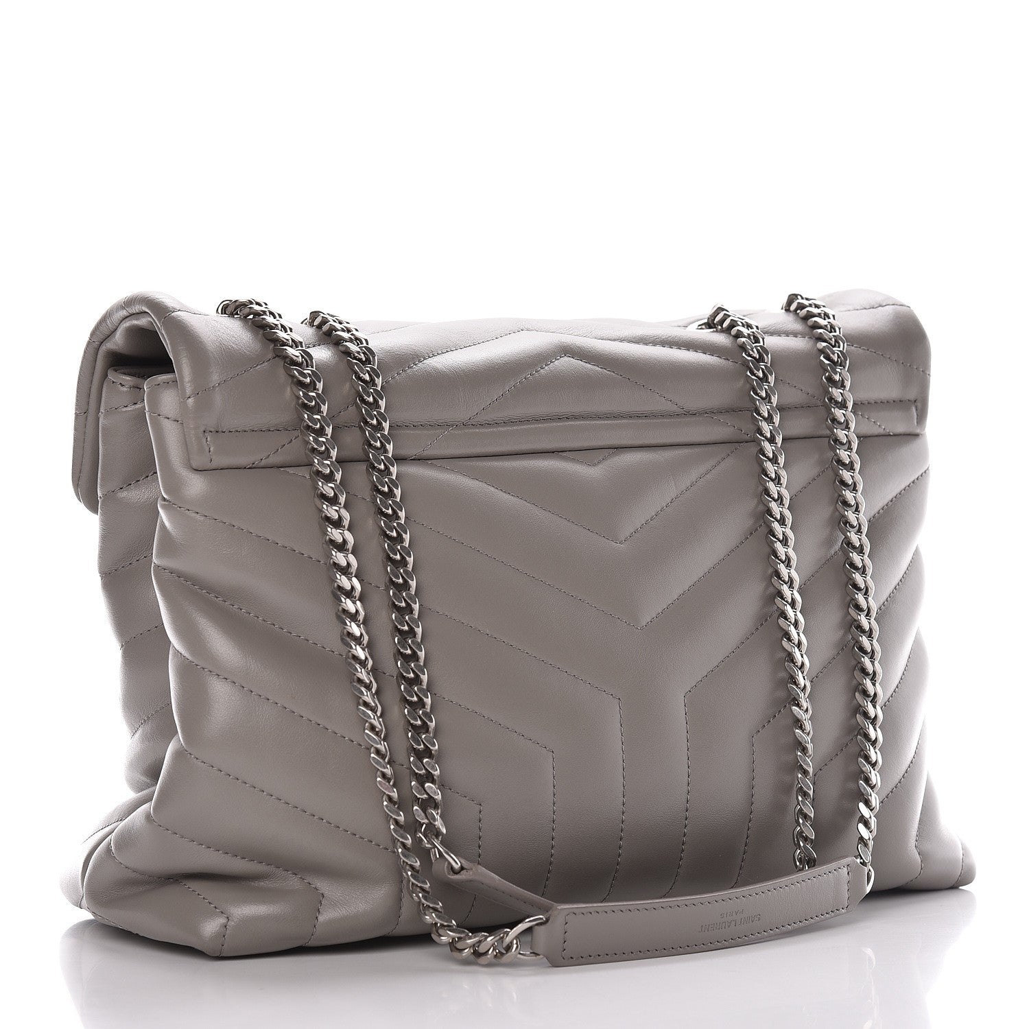 Saint Laurent Calfskin Y Quilted Monogram Medium Loulou Chain Satchel Light Gray 3 of 17