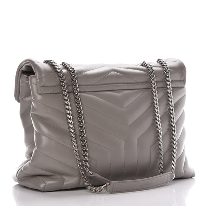 Saint Laurent Calfskin Y Quilted Monogram Medium Loulou Chain Satchel Light Gray 3 of 17