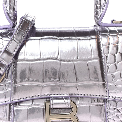 Balenciaga Metallic Calfskin Crocodile Embossed Hourglass Top Handle Bag XS Lilac 9 of 11