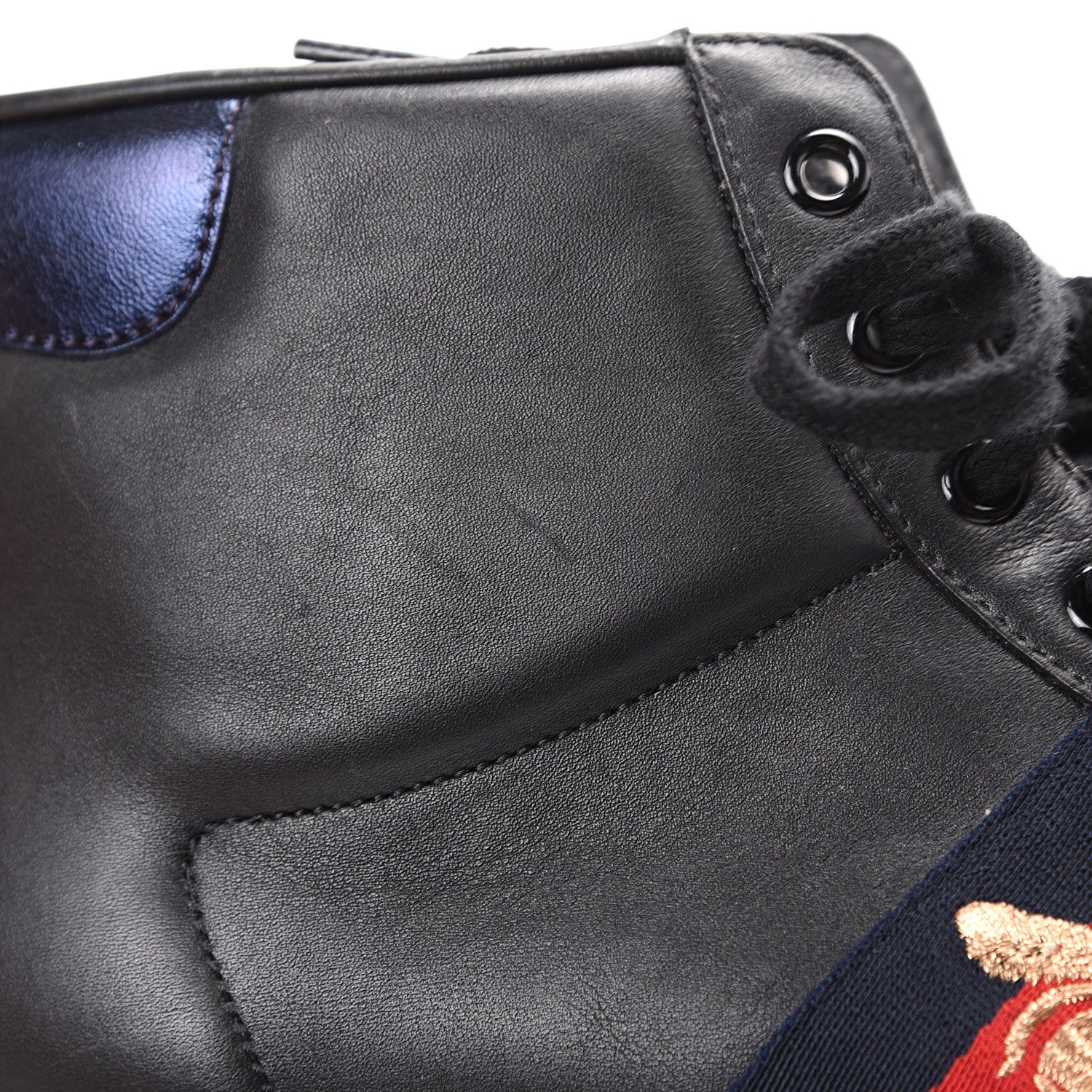 Gucci Calfskin Miro Soft Web Bee Embroidered Mens Ace High Top Sneakers 9.5 Black 11 of 12
