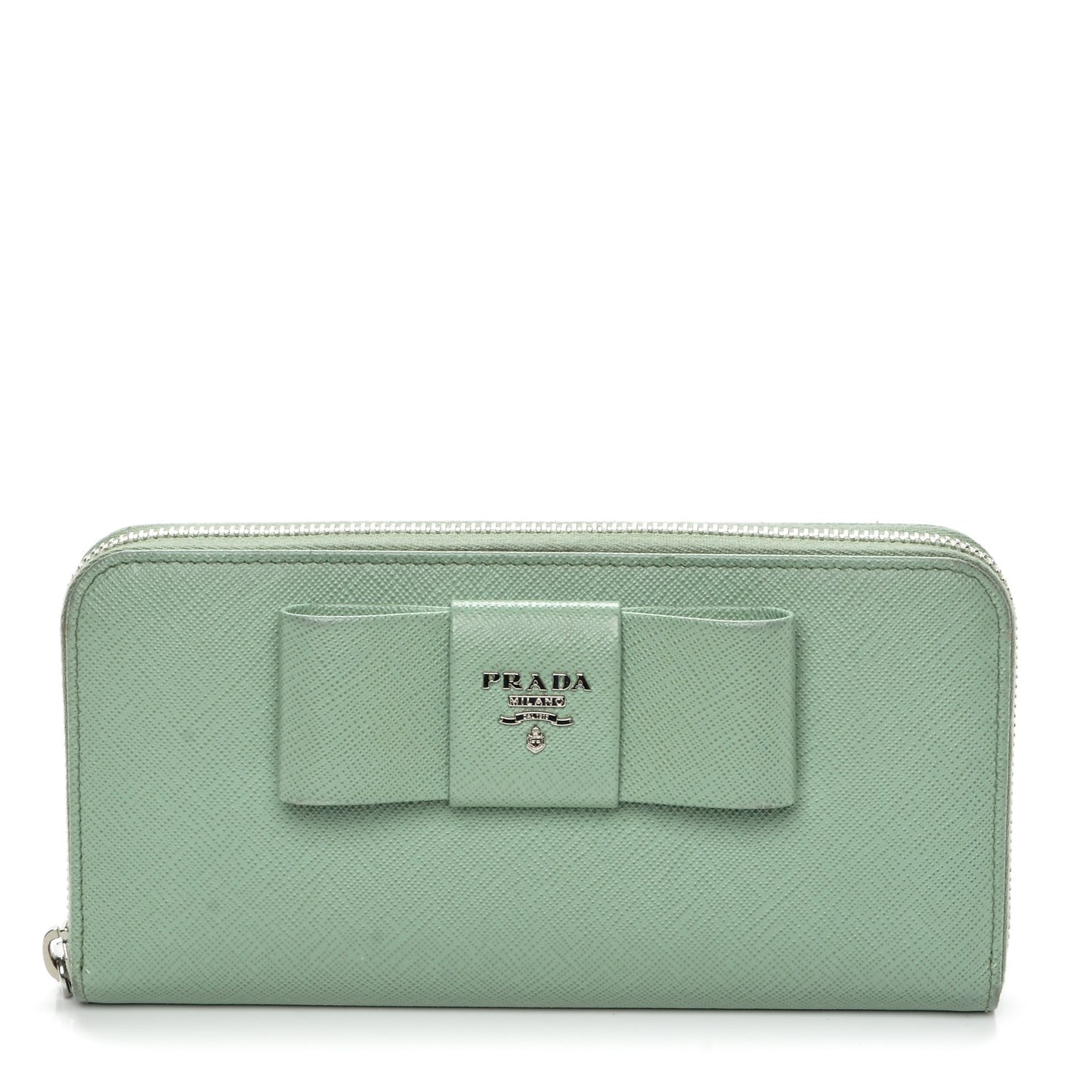 Saffiano Fiocco Bow Zip Around Wallet Acquamarina