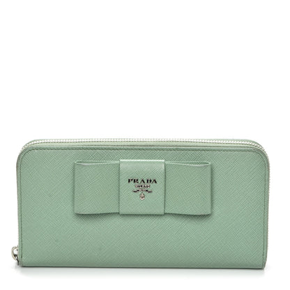 Prada Saffiano Fiocco Bow Zip Around Wallet Acquamarina 1 of 9