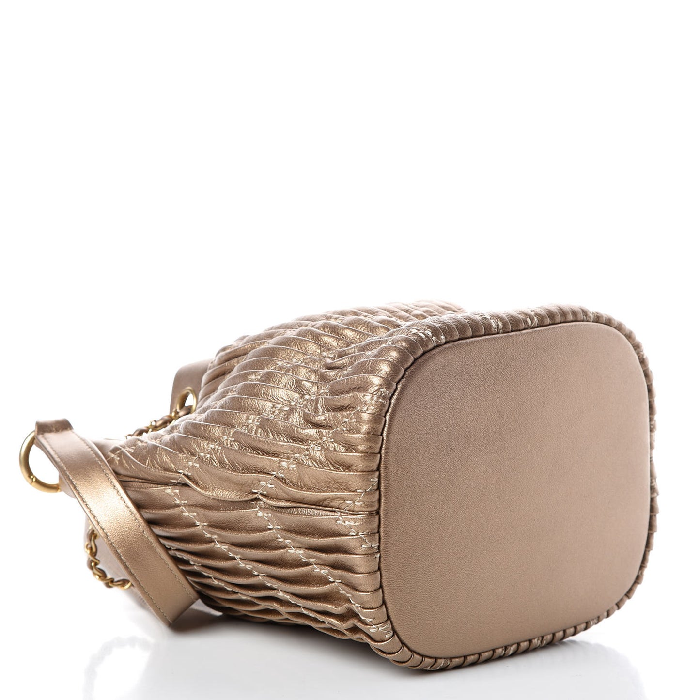 Metallic Lambskin Coco Pleats Small Drawstring Bag Gold