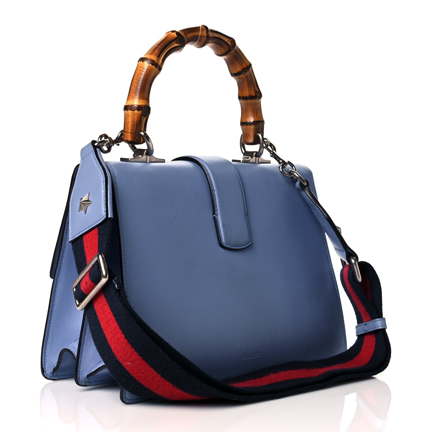 Calfskin Bamboo Web Embroidered Medium Dionysus Top Handle Bag Light Blue