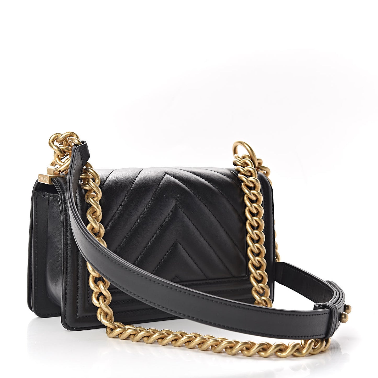 Lambskin Chevron Quilted Small Boy Flap Black