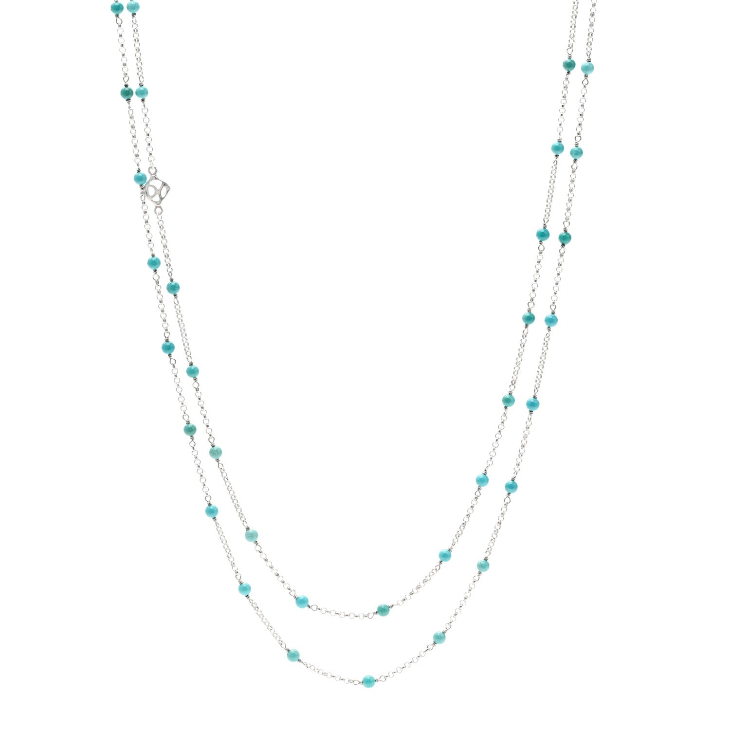 David Yurman Sterling SIlver Turquoise Long Bead Station Necklace 1 of 5