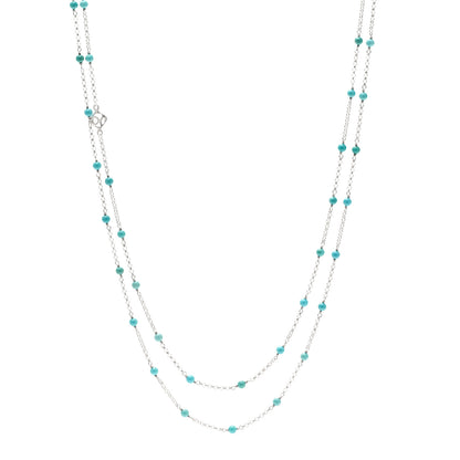 David Yurman Sterling SIlver Turquoise Long Bead Station Necklace 1 of 5