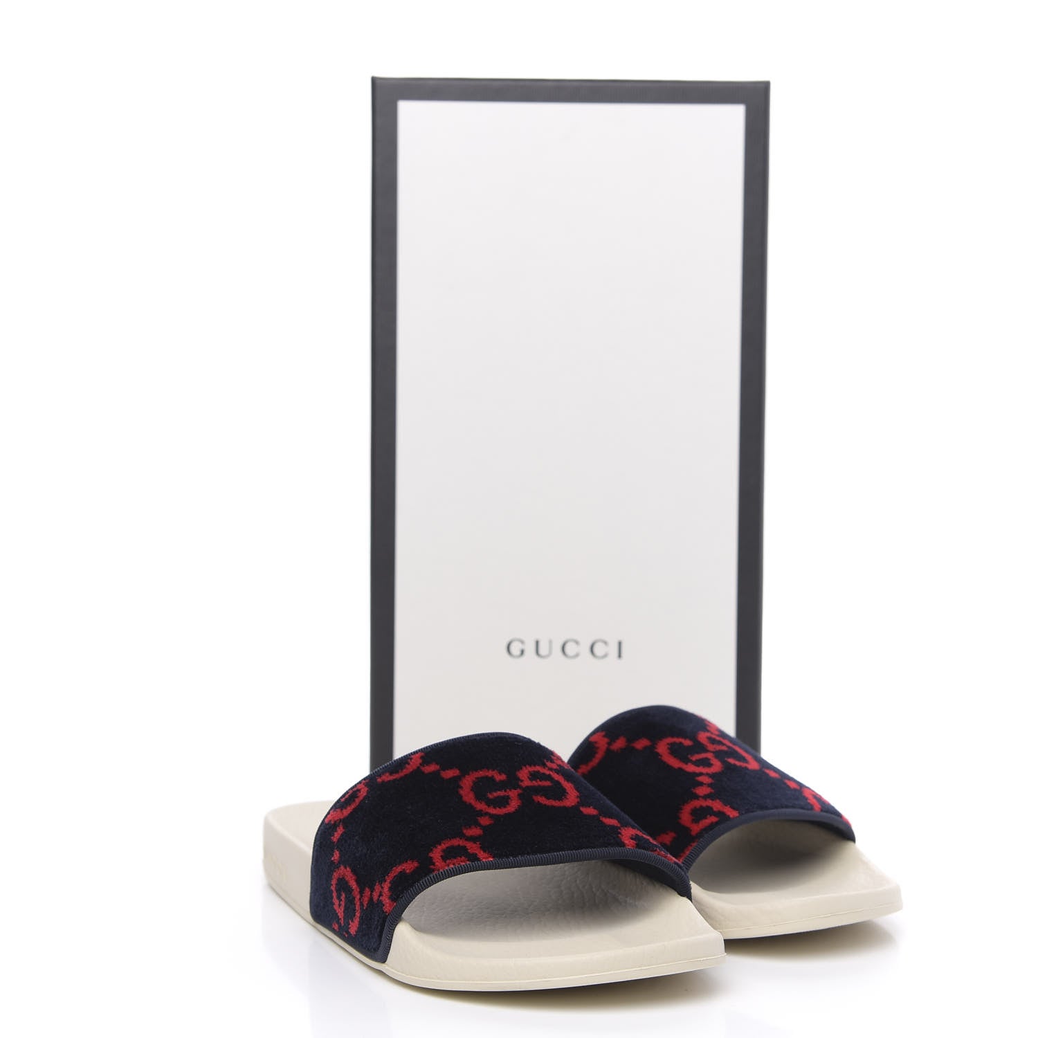 Gucci Terry Cloth GG Monogram Slide Sandals 38 Blue Red 7 of 7
