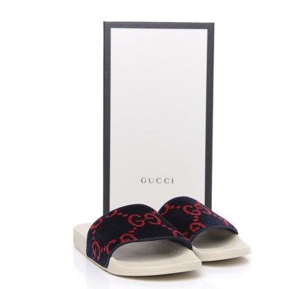 Gucci Terry Cloth GG Monogram Slide Sandals 38 Blue Red 7 of 7