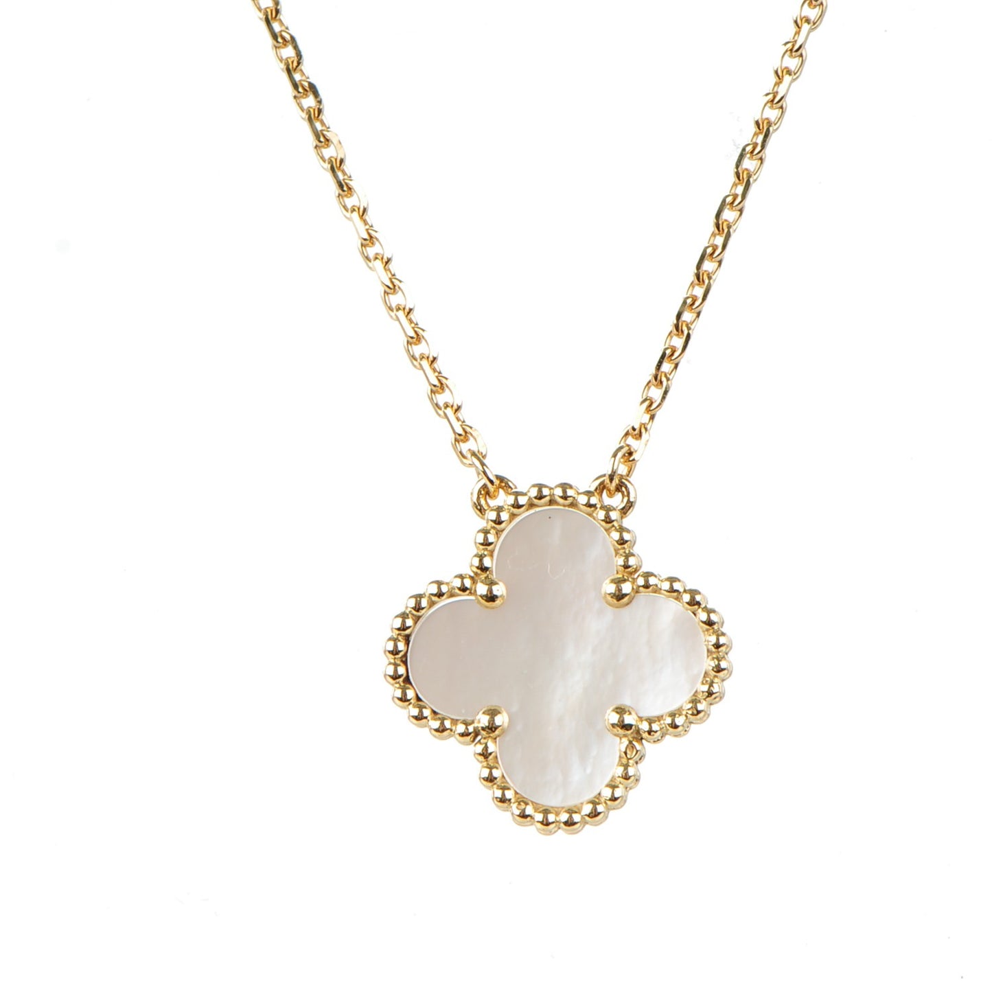 18K Yellow Gold Mother of Pearl Vintage Alhambra Pendant Necklace
