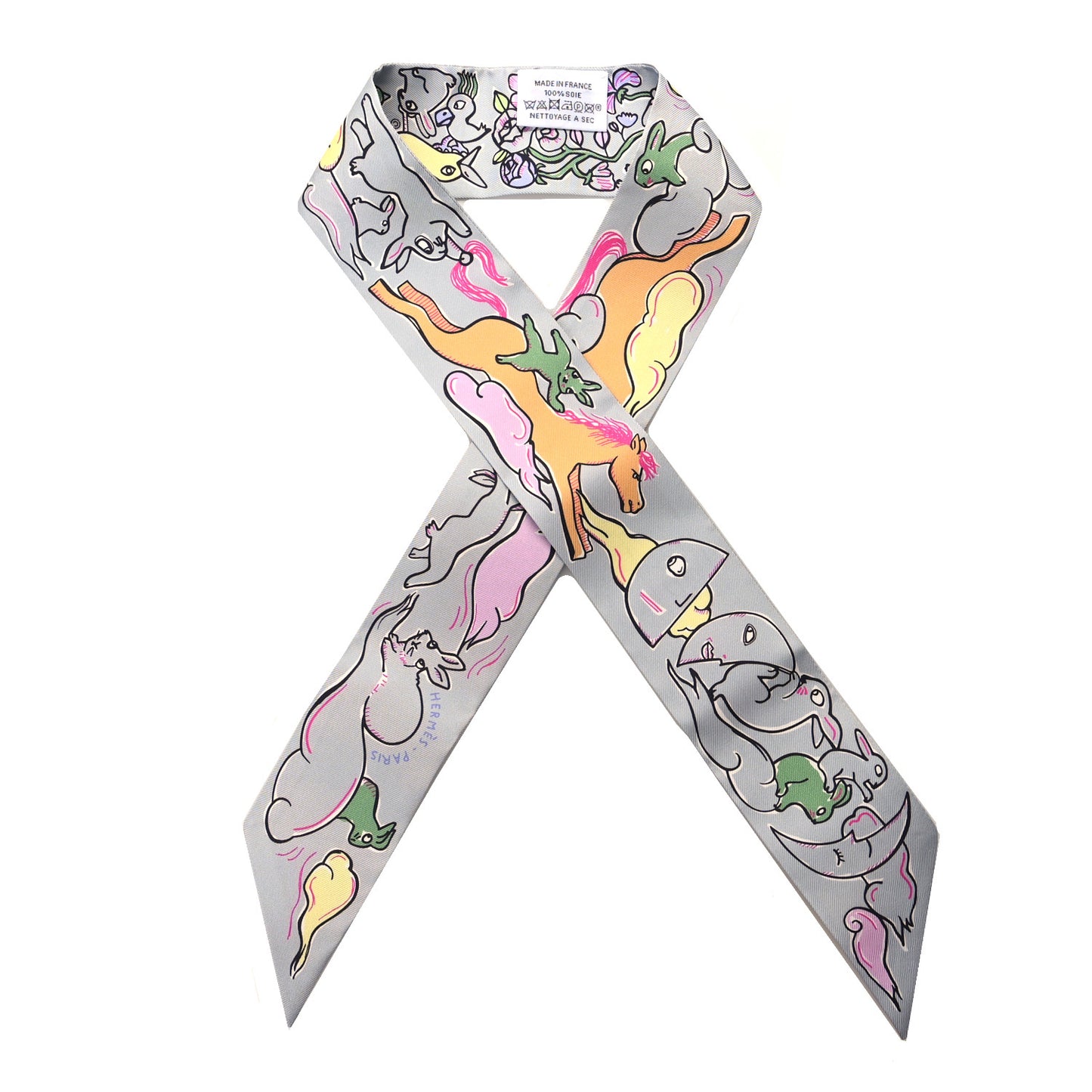 Silk Mille Et Un Lapins Twilly Gris Perle Rose Jaune