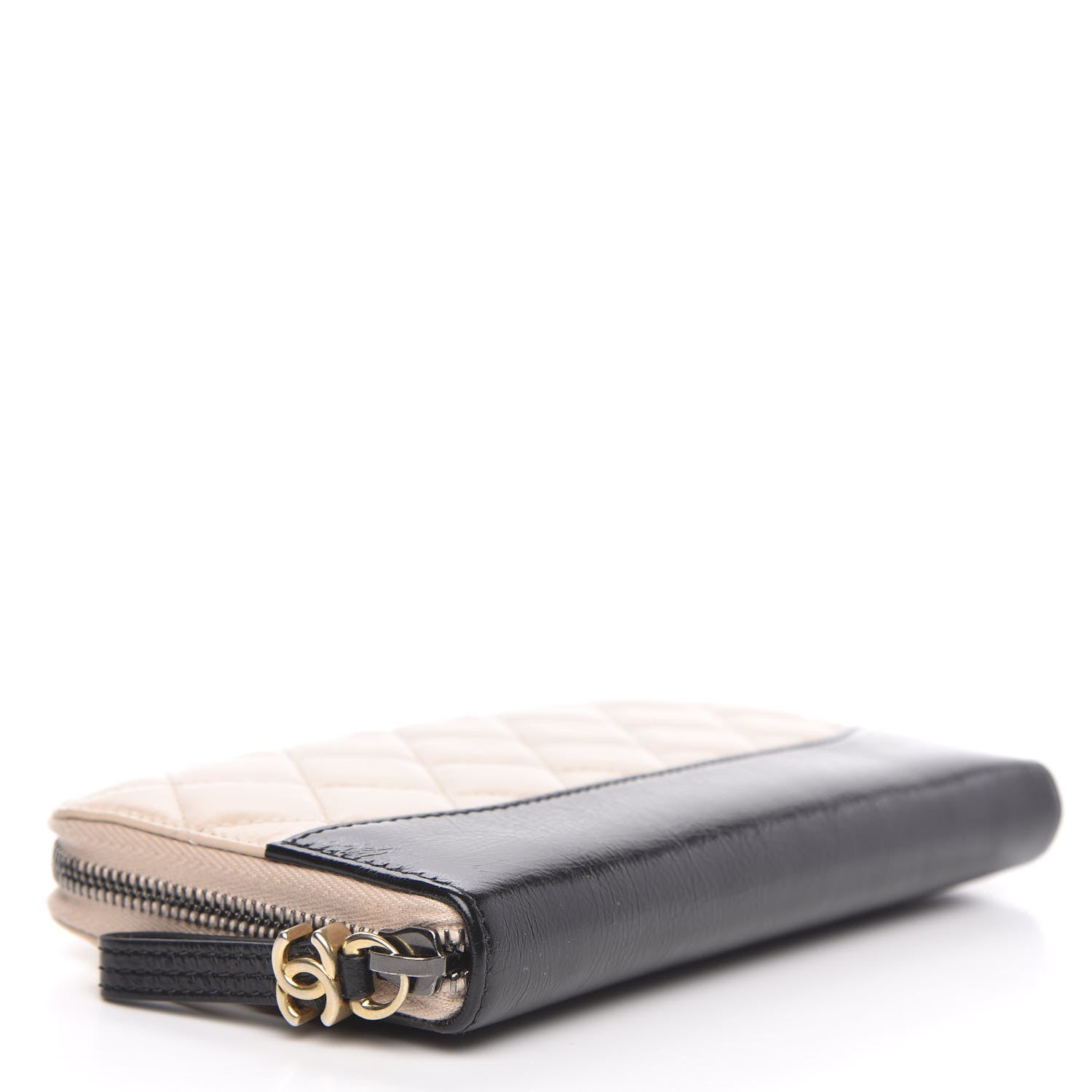 Chanel Aged Calfskin Quilted Large Gabrielle Zip Around Wallet Beige Black 4 of 10