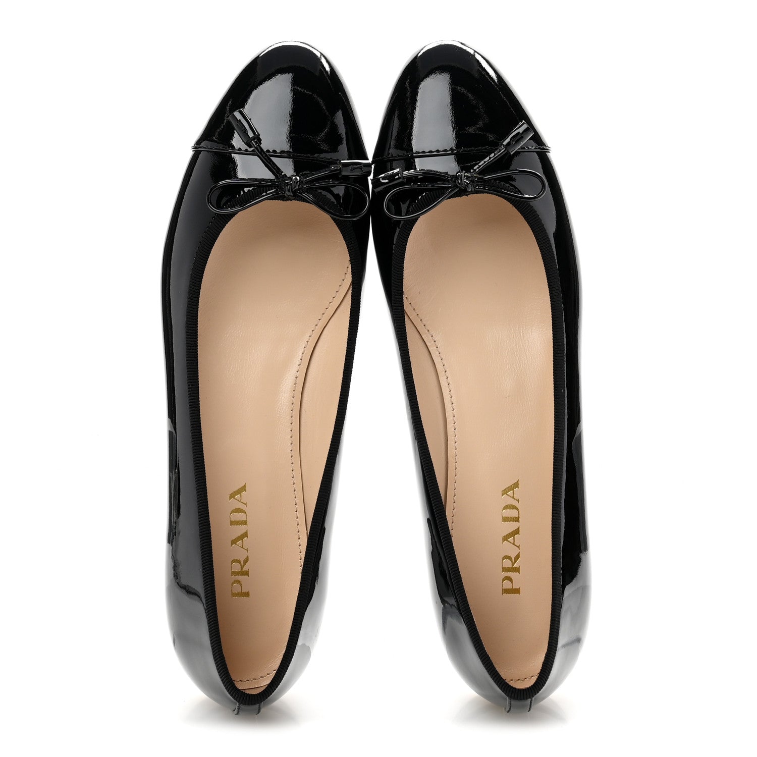 Prada Vernice Cap Toe Logo Bow Ballerina Flats 38.5 Black 2 of 8