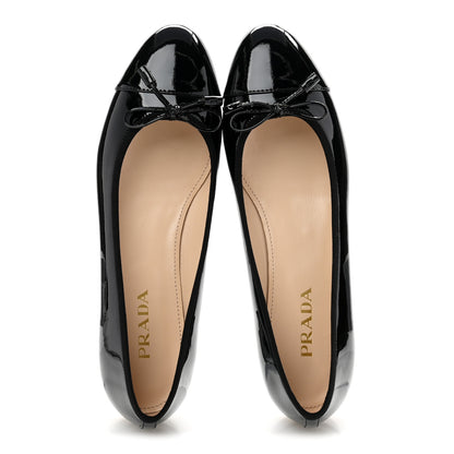 Prada Vernice Cap Toe Logo Bow Ballerina Flats 38.5 Black 2 of 8