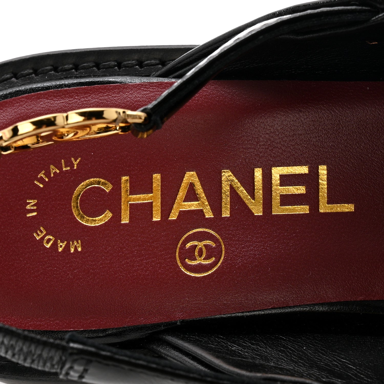 Chanel Glazed Calfskin CC Slingback Flats 38.5 Black 1877848