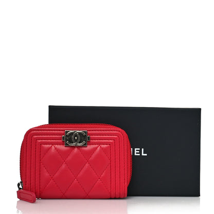 Chanel Lambskin Quilted Boy Zip Around Coin Purse Wallet Red 11 of 11