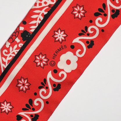Hermes Silk Peuple Du Vent Bandana Twilly Rouge Noir Blanc 5 of 6