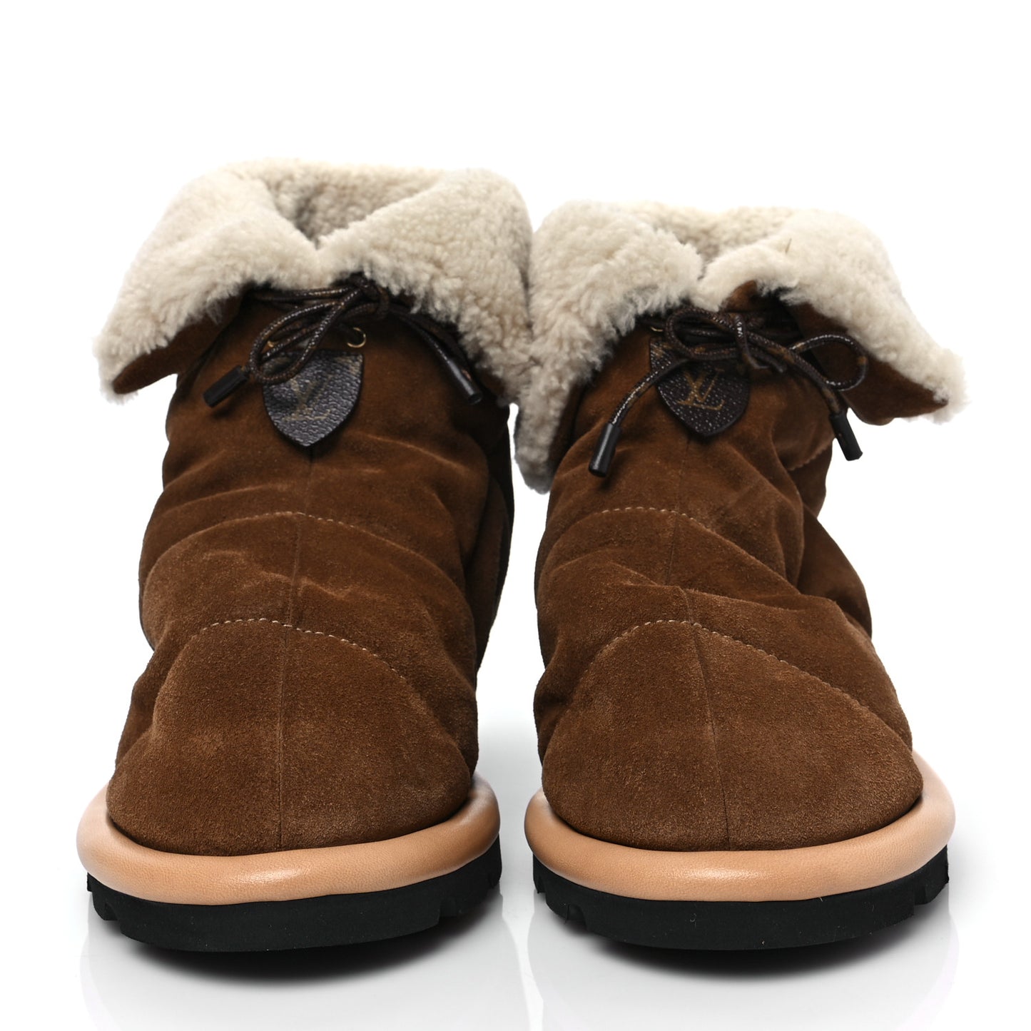 Suede Shearling Quilted Flat Ankle Boot 36 Beige