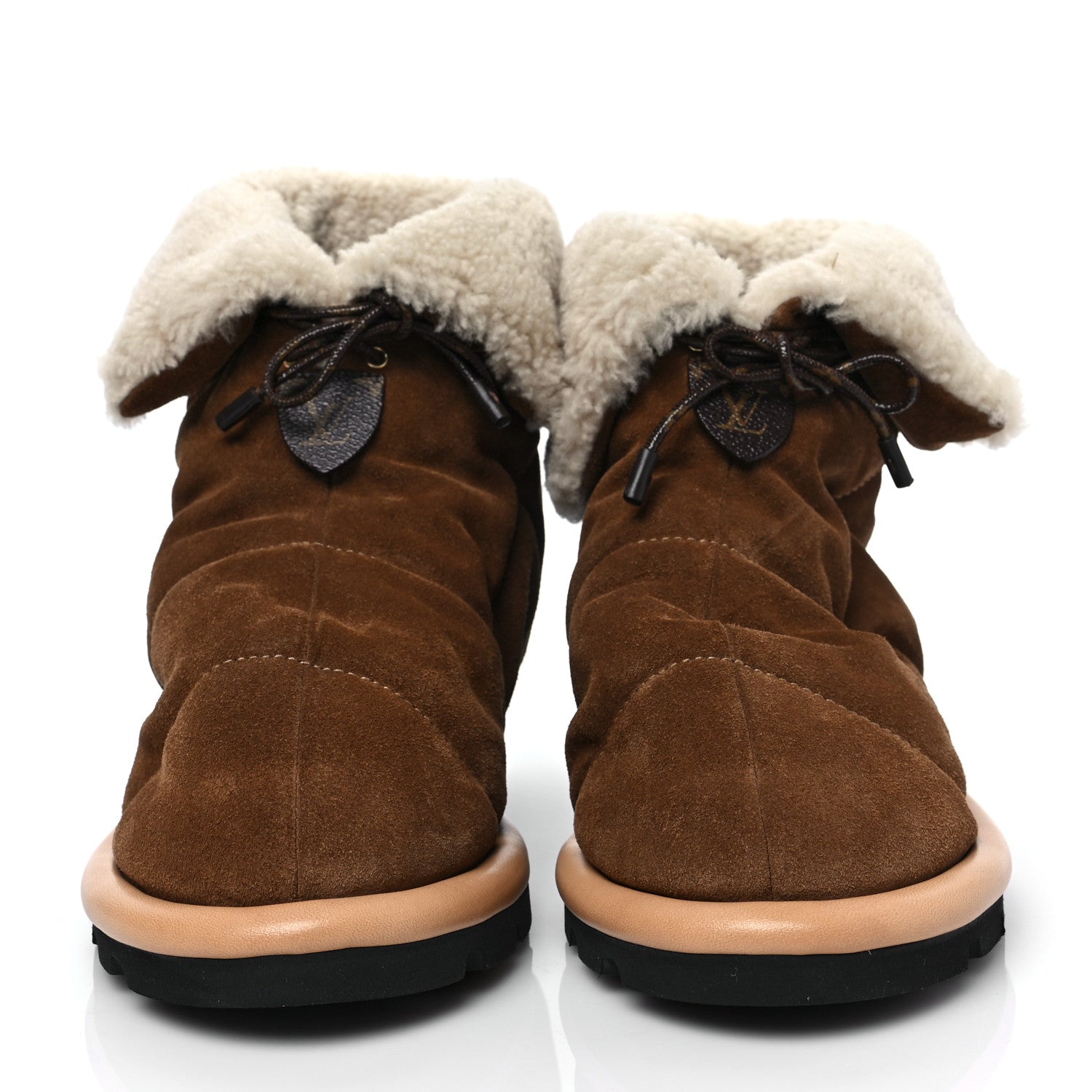 Louis Vuitton Suede Shearling Quilted Flat Ankle Boot 36 Beige 2 of 8