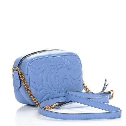 Gucci Calfskin Matelasse Mini GG Marmont Chain Shoulder Bag Clear Sky Blue 3 of 7