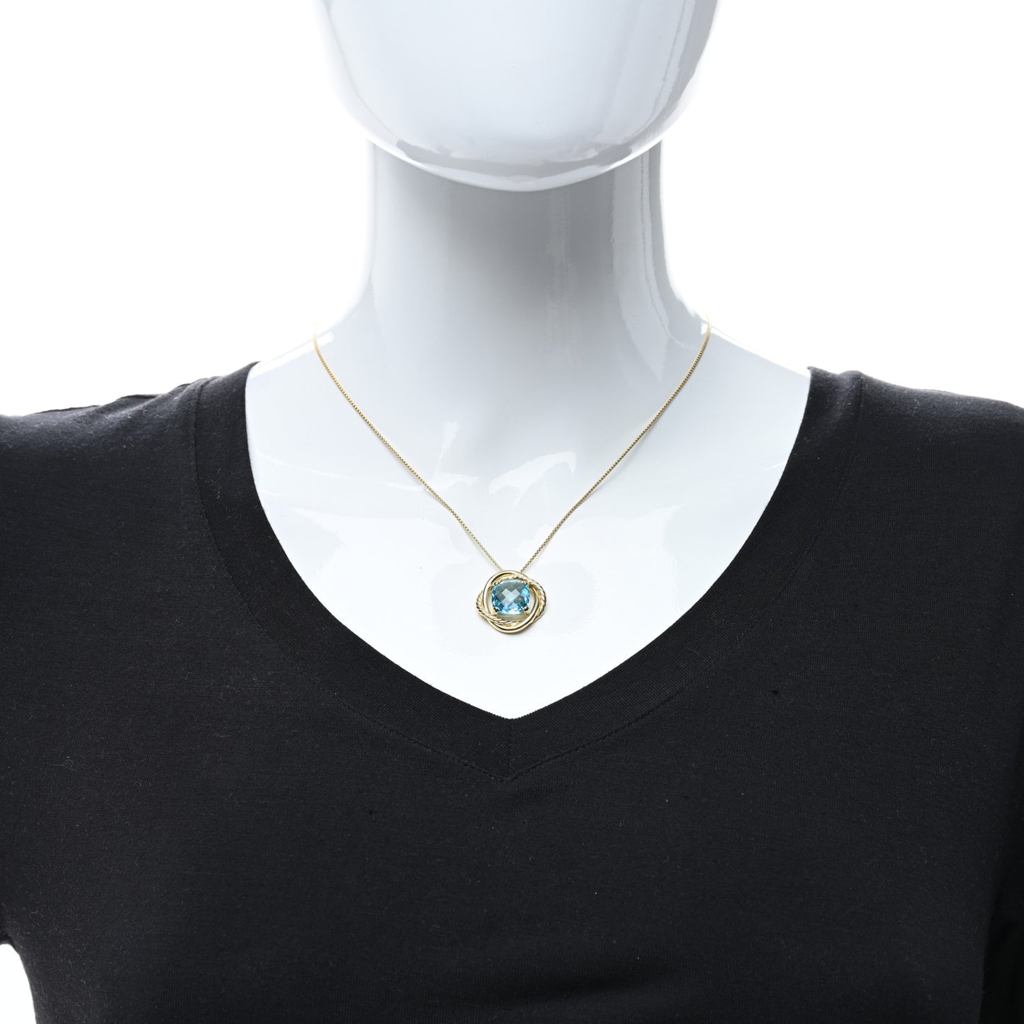 18K Yellow Gold Blue Topaz 11mm Infinity Pendant Necklace
