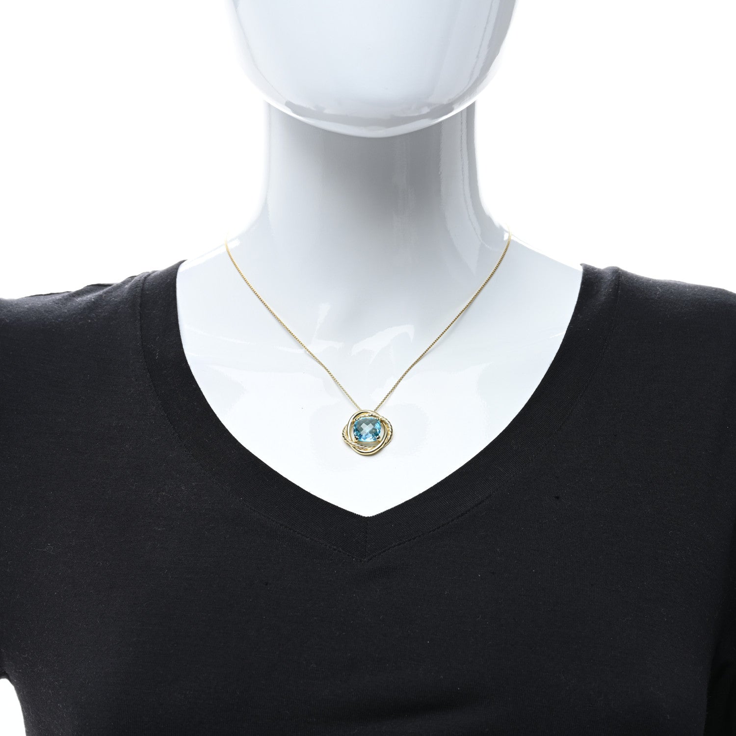 David Yurman 18K Yellow Gold Blue Topaz 11mm Infinity Pendant Necklace 3 of 5