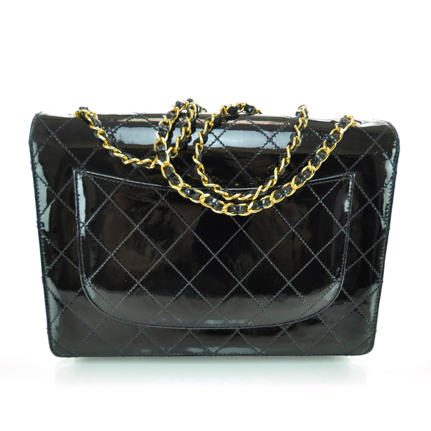 Patent Diamond Stitched Jumbo Flap Black