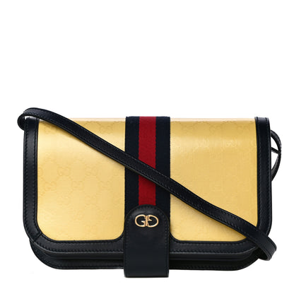 Gucci Crystal Monogram Plutone Calfskin Web Ophidia Flap Messenger Bag Straw Yellow Blue 1 of 10