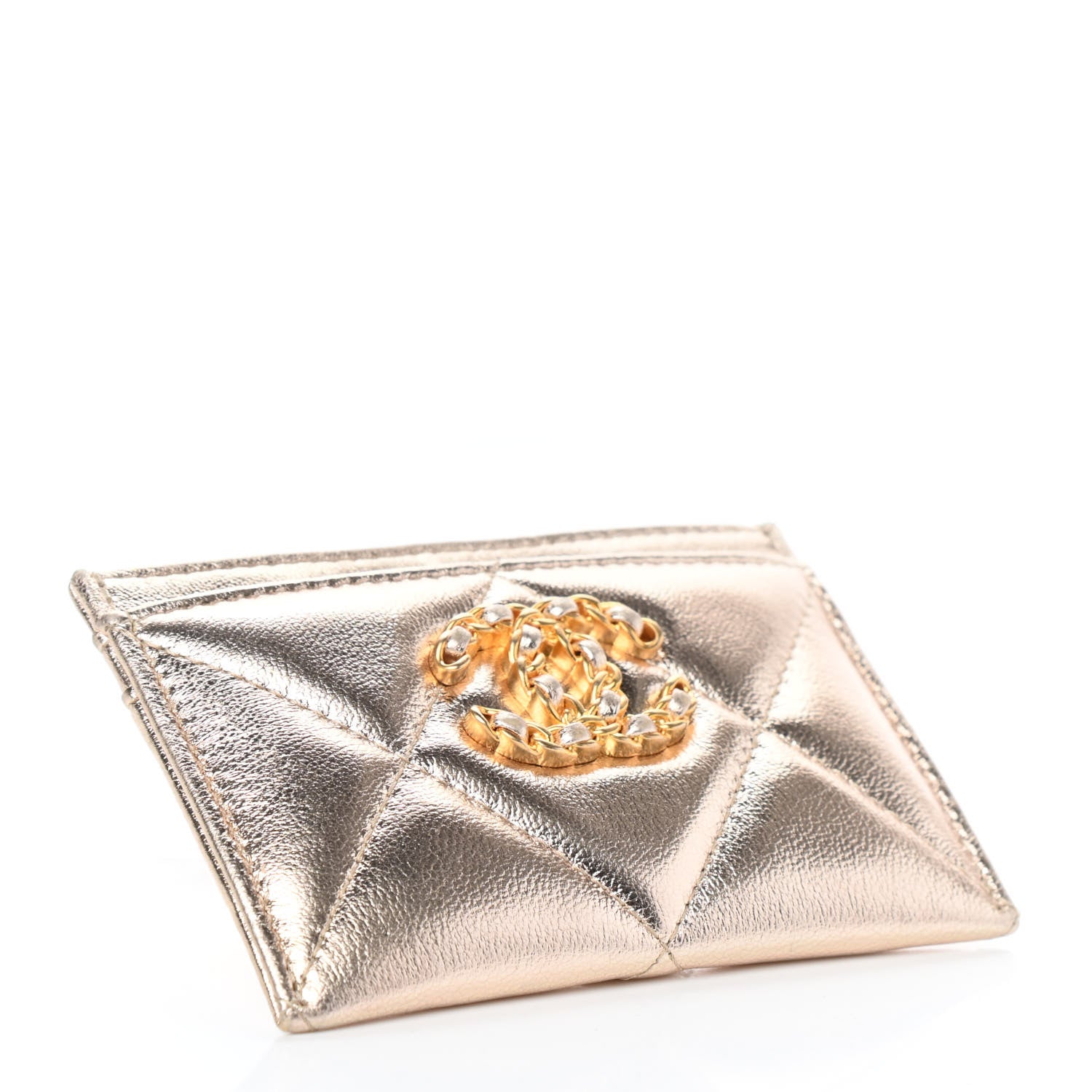 Chanel Metallic Goatskin Quilted Chanel 19 Card Holder Gold 4 of 11