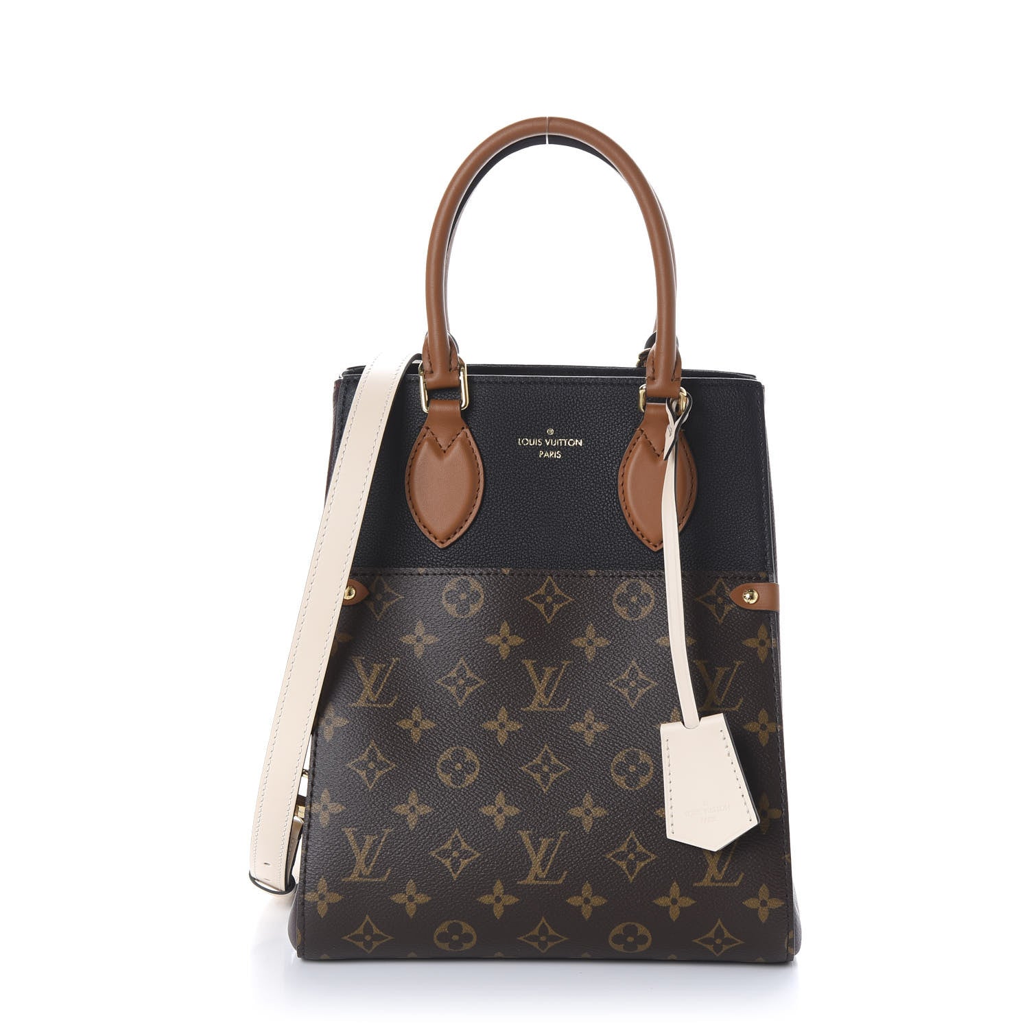 Louis Vuitton Calfskin Monogram Fold Tote MM Black Wine Cream 1 of 10